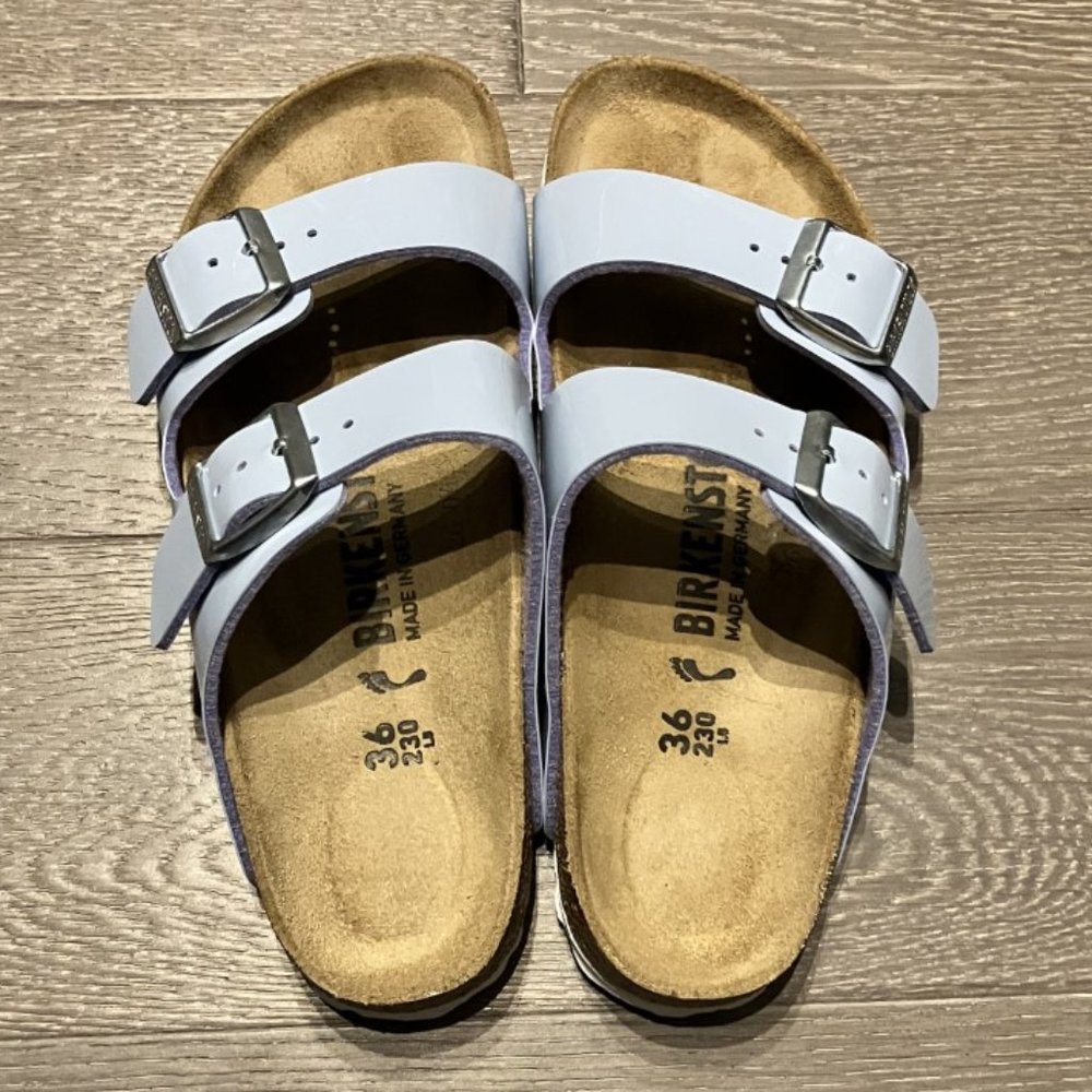 Birkenstock Arizona Patent Dove Blue Sandals - Picture 5 of 7